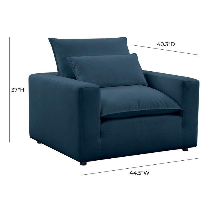 Silla de acento Lucía color azul dimensiones.