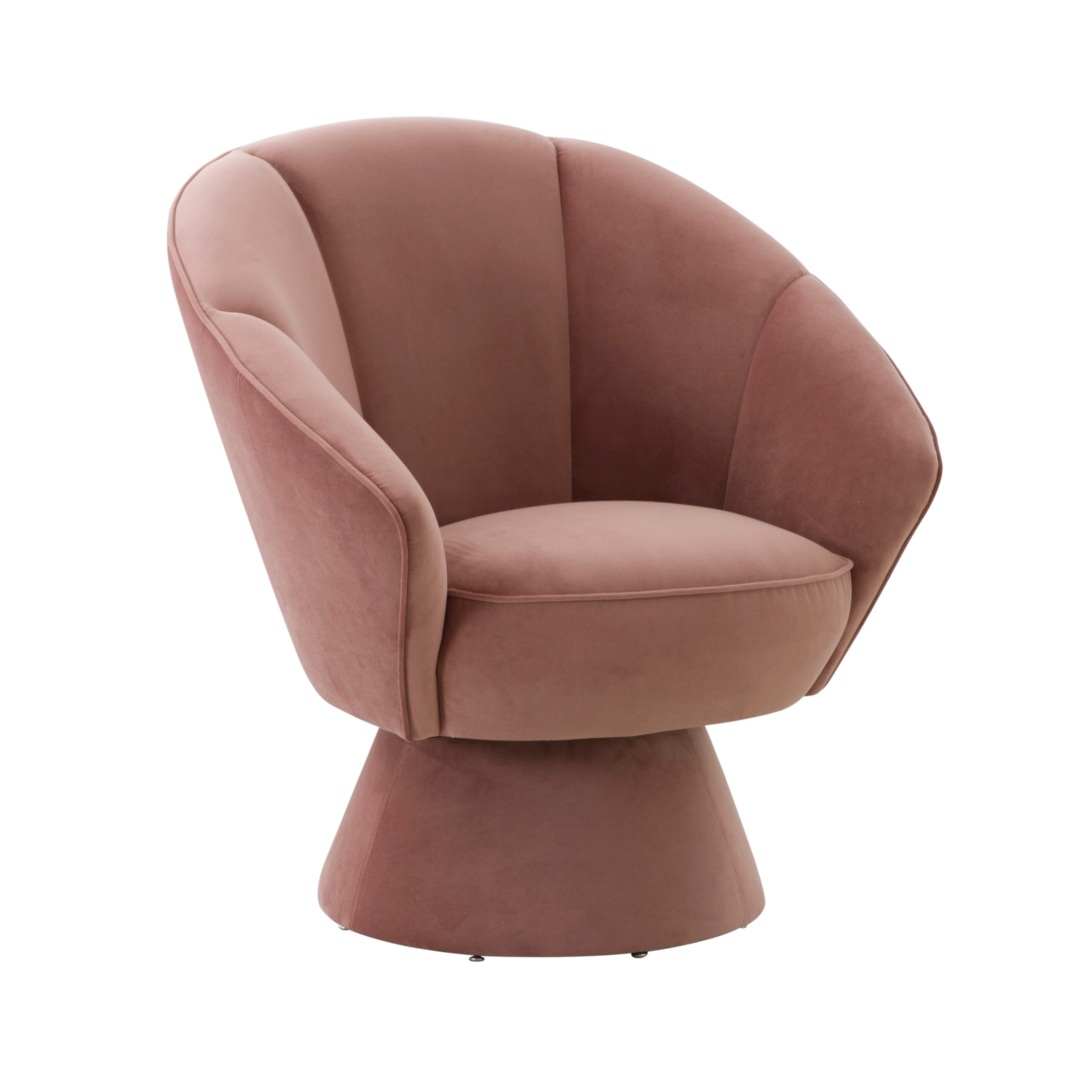 Silla de acento con base giratoria y terciopelo color salmón Salar.