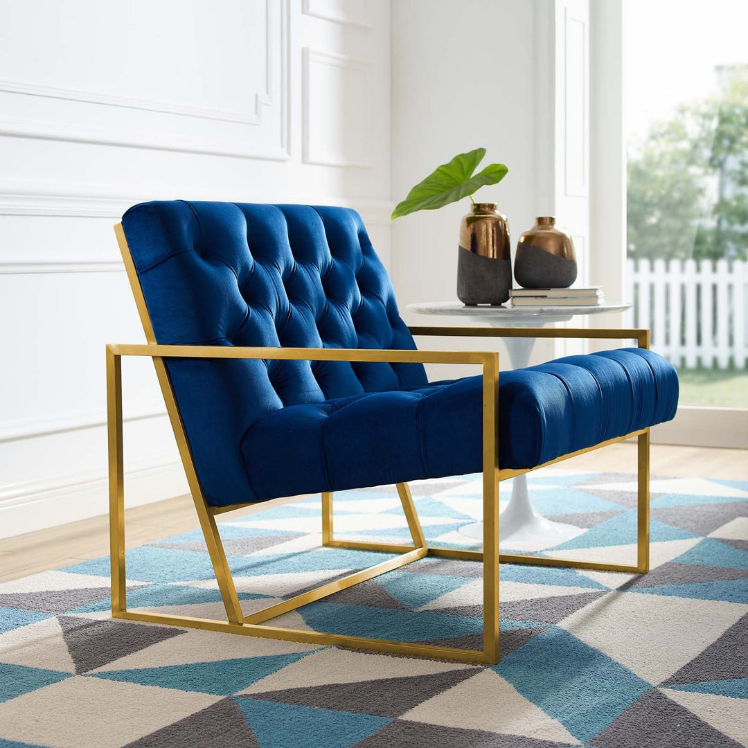 Silla de acento de acero inoxidable y terciopelo Vivante