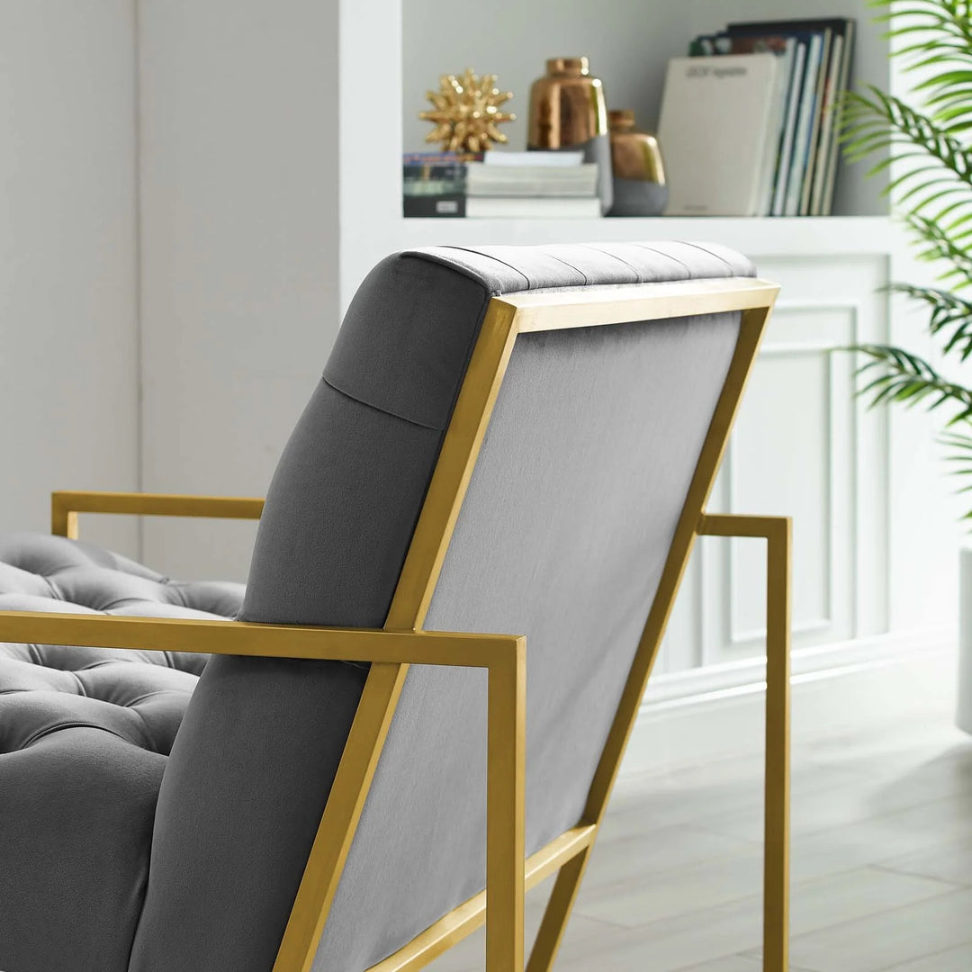 Silla de acento de acero inoxidable y terciopelo Vivante