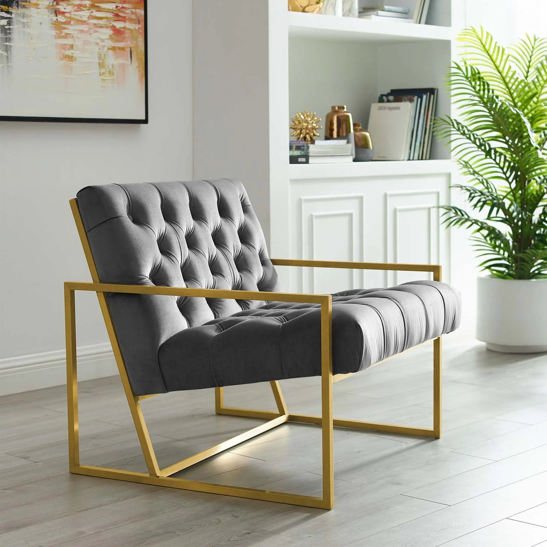 Silla de acento de acero inoxidable y terciopelo Vivante