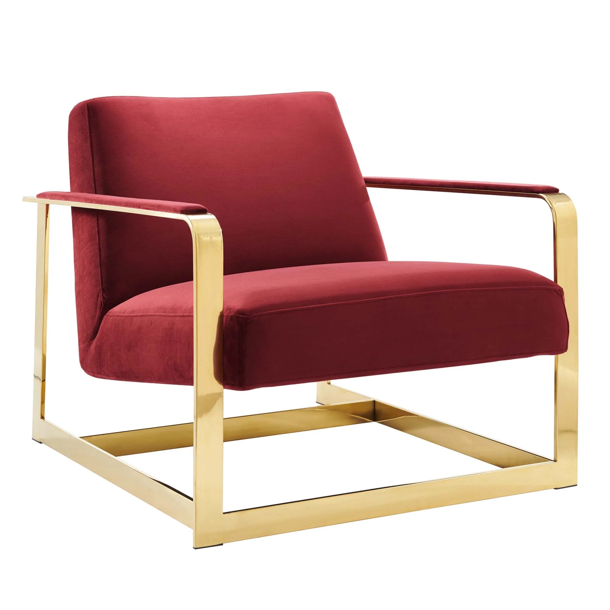 Silla de acento de acero inoxidable dorado y terciopelo rojo Izan.