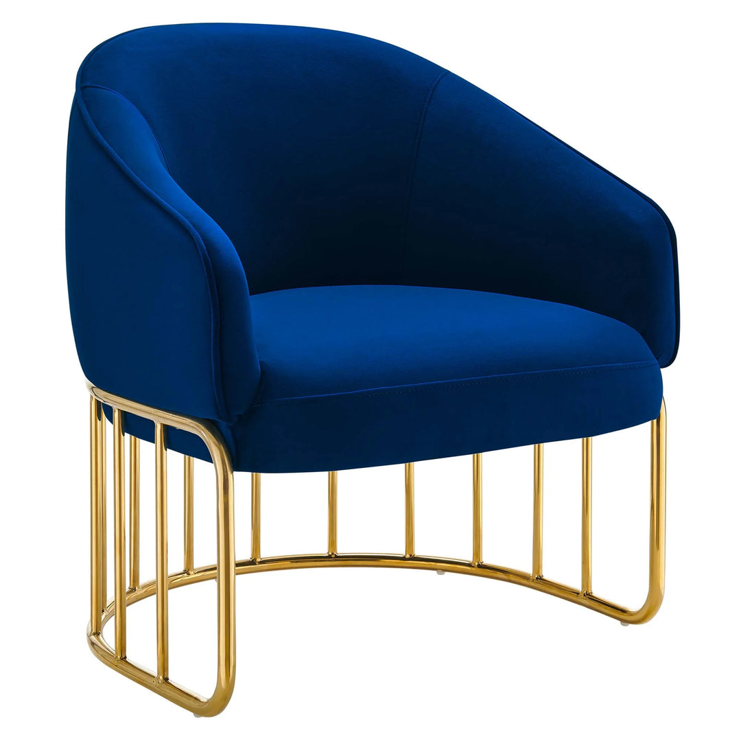 Silla de acento de acero inoxidable terciopelo azul marino Mavier.