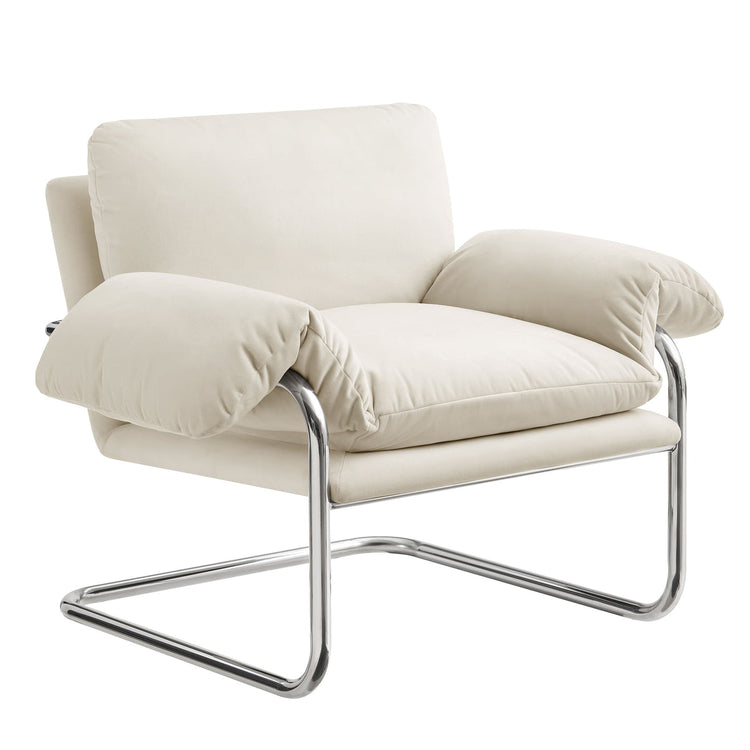 Silla de acento de acero inoxidable y cojines sobrecargados Bodi color crema.