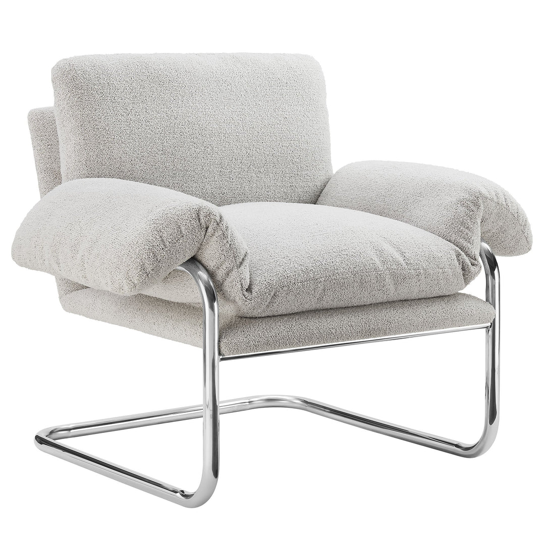 Silla de acento de acero inoxidable y cojines sobrecargados Bodi color gris claro.
