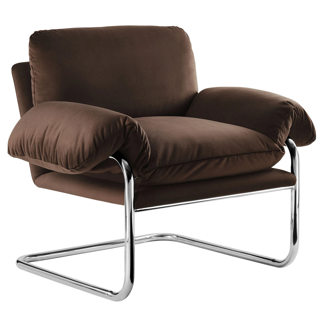 Silla de acento de acero inoxidable y cojines sobrecargados Bodi color marrón.