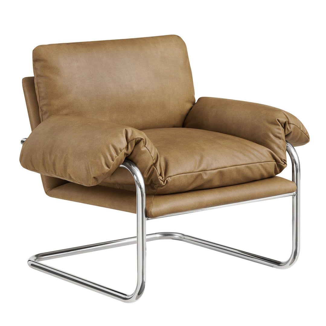 Silla de acento de acero inoxidable y cojines sobrecargados Bodi de piel vegana.