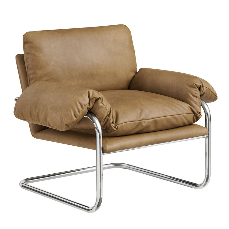 Silla de acento de acero inoxidable y cojines sobrecargados Bodi de piel vegana.