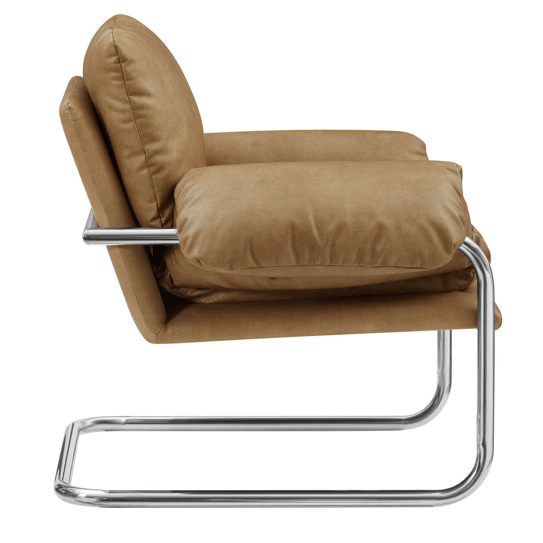 Silla de acento de acero inoxidable y cojines sobrecargados Bodi de piel vegana
