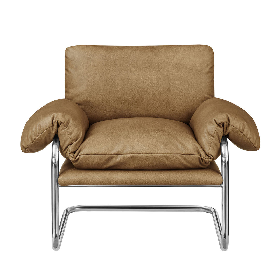 Silla de acento de acero inoxidable y cojines sobrecargados Bodi de piel vegana