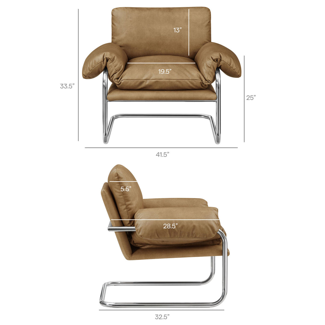 Silla de acento de acero inoxidable y cojines sobrecargados Bodi de piel vegana