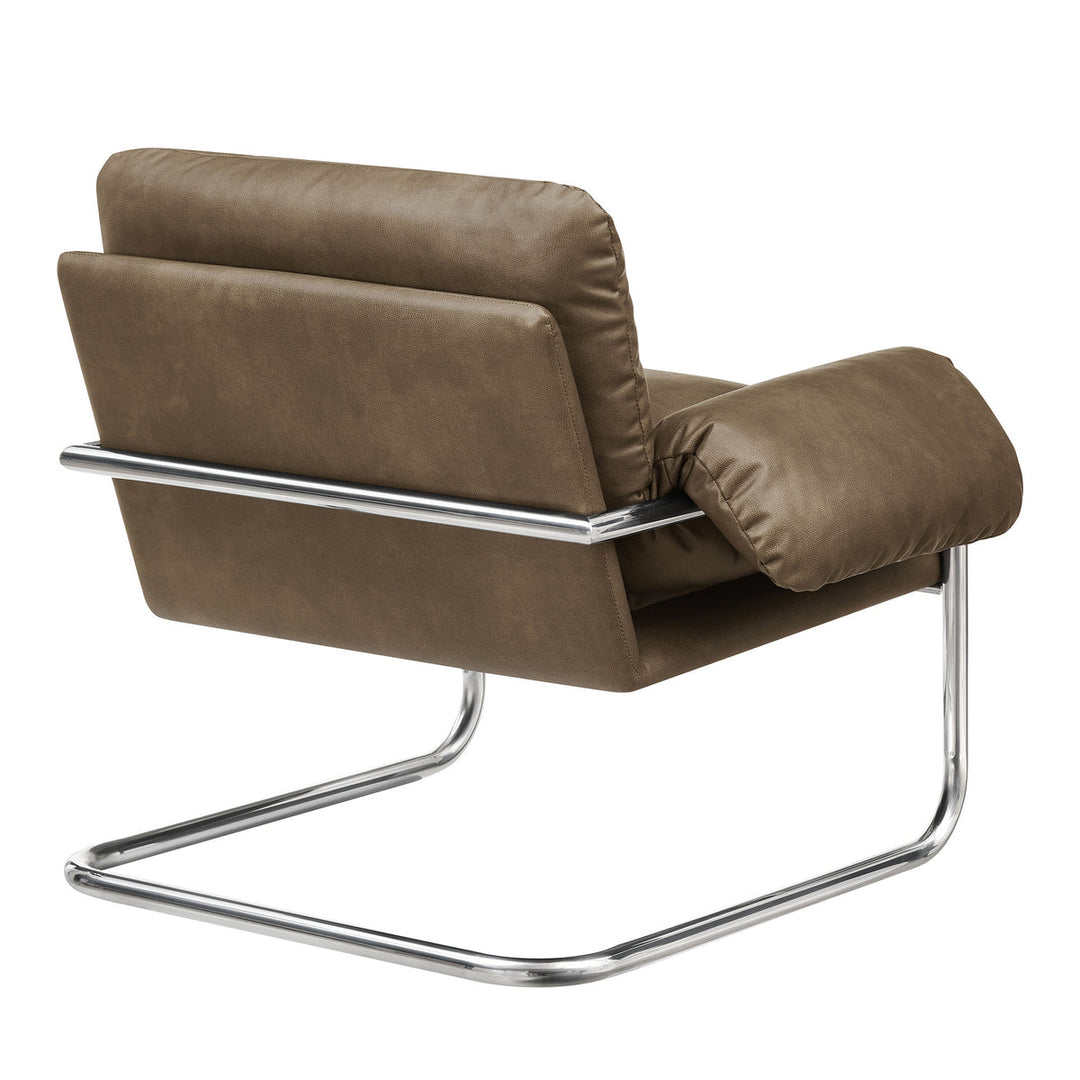 Silla de acento de acero inoxidable y cojines sobrecargados Bodi de piel vegana