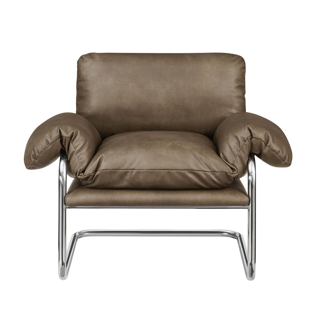 Silla de acento de acero inoxidable y cojines sobrecargados Bodi de piel vegana
