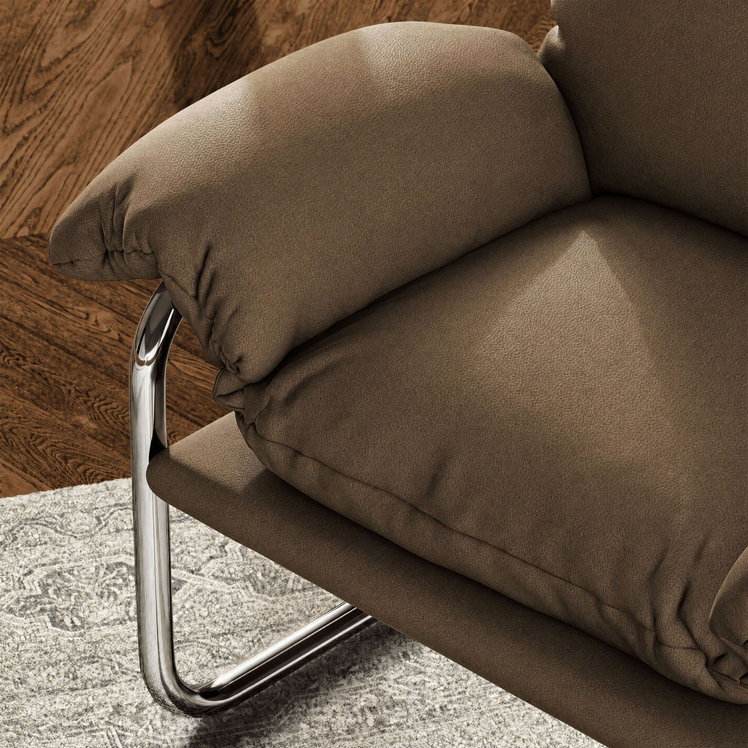 Silla de acento de acero inoxidable y cojines sobrecargados Bodi de piel vegana