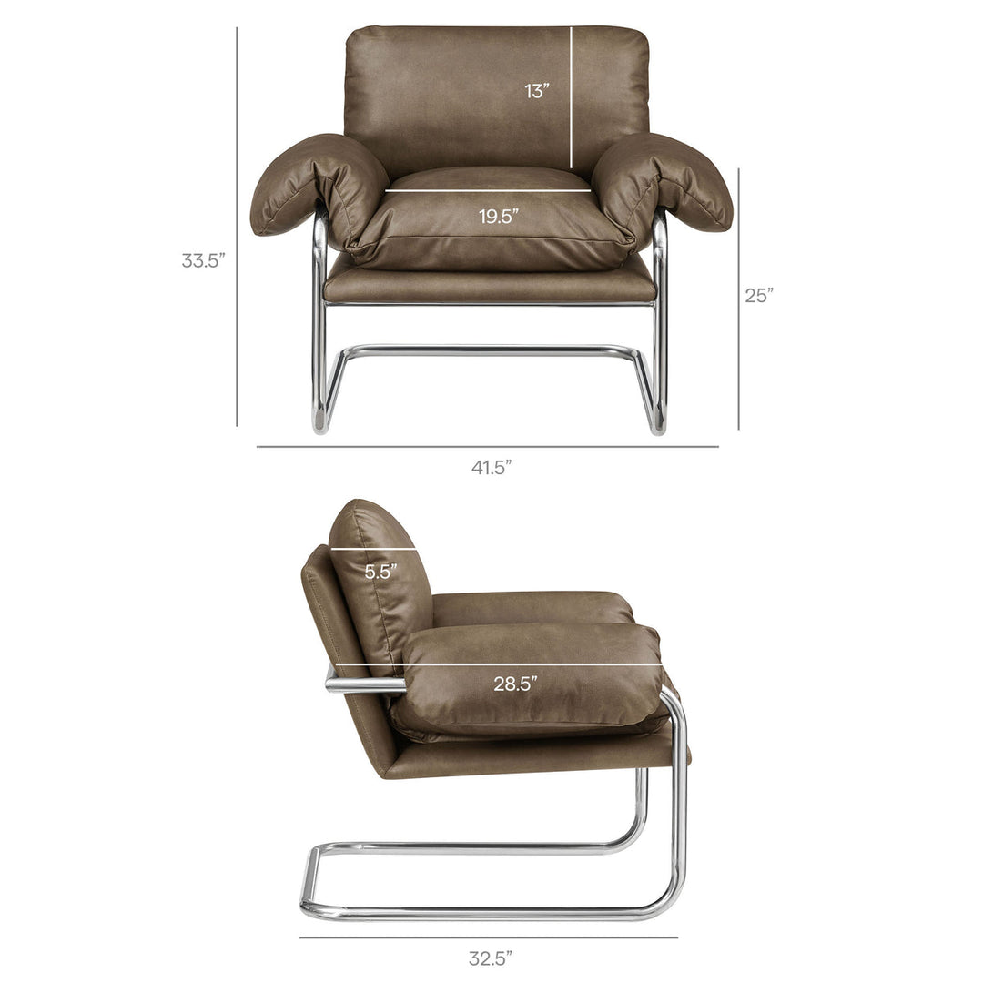 Silla de acento de acero inoxidable y cojines sobrecargados Bodi de piel vegana