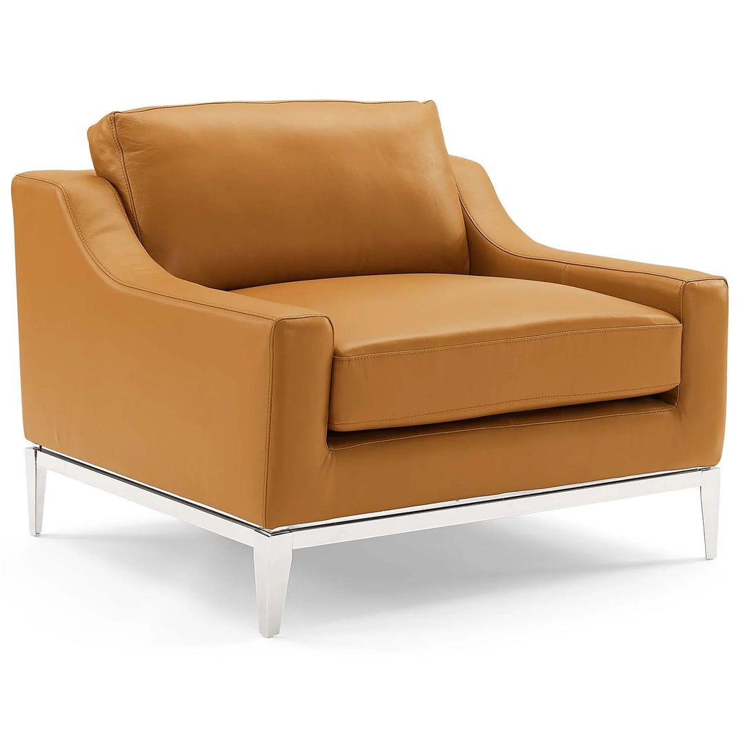 Silla de acento de acero inoxidable y piel Ulan