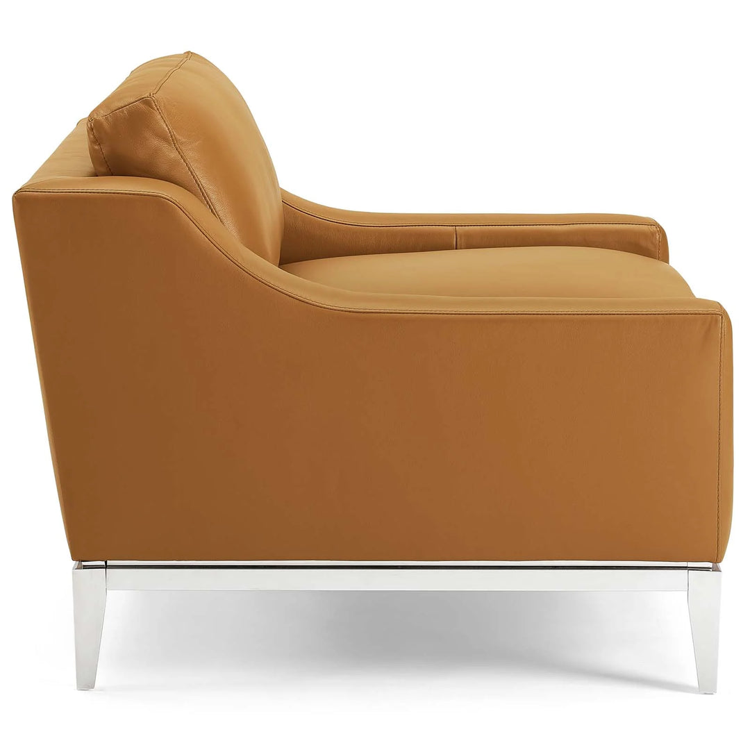 Silla de acento de acero inoxidable y piel Ulan