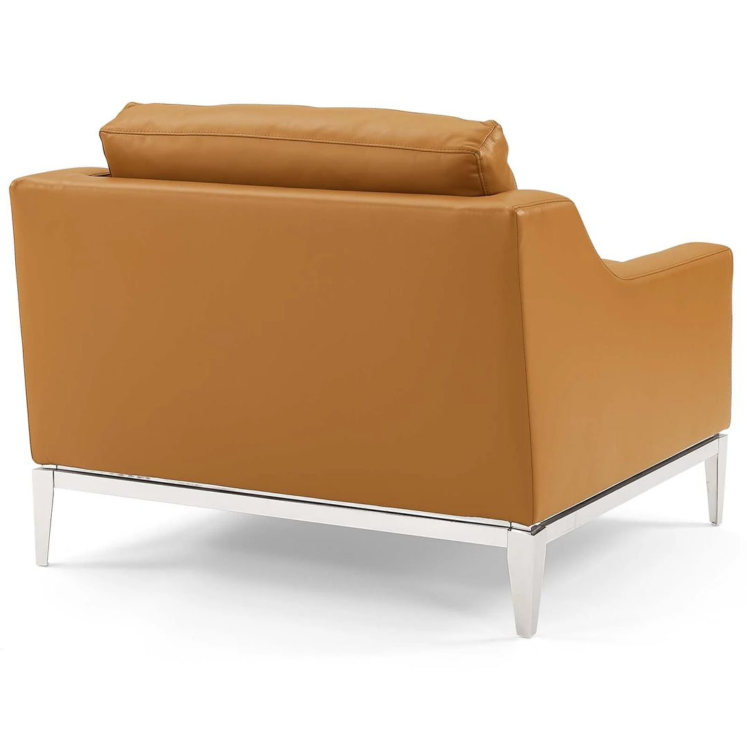 Silla de acento de acero inoxidable y piel Ulan