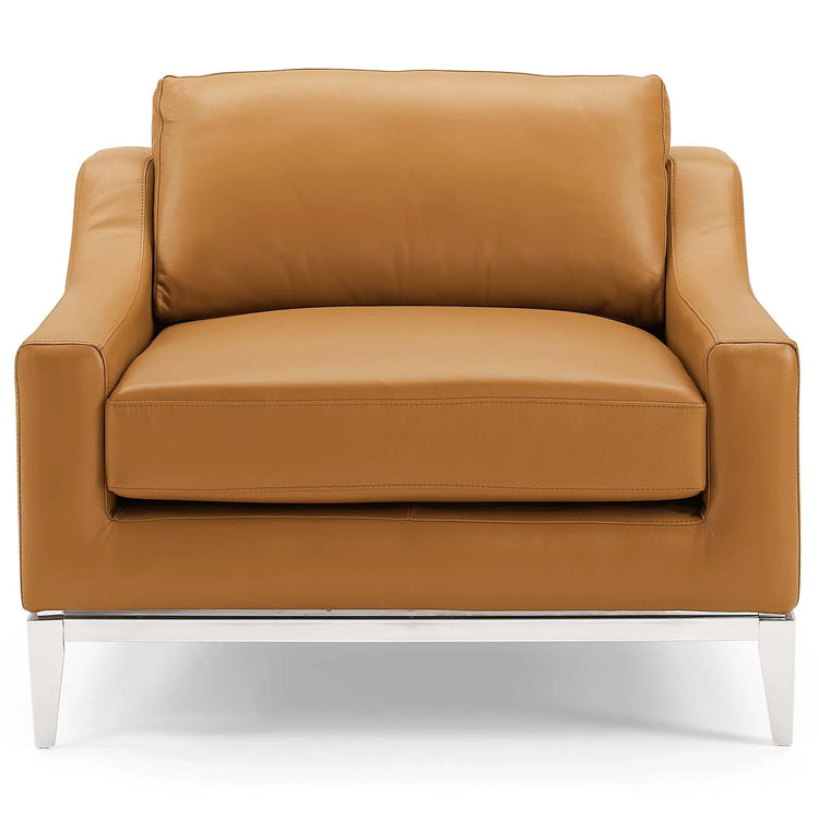 Silla de acento de acero inoxidable y piel bronceado Ulan.
