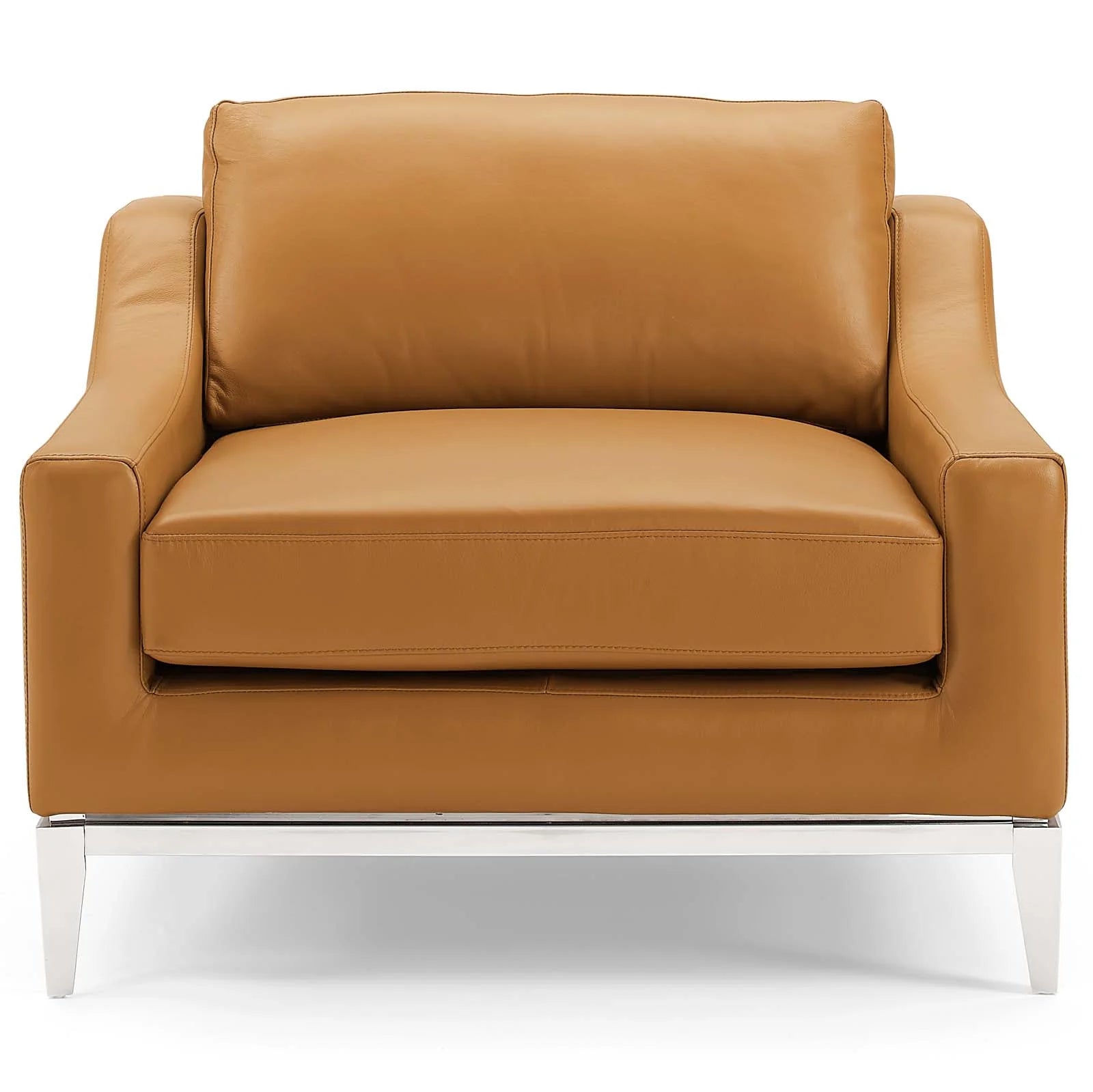 Silla de acento de acero inoxidable y piel bronceado Ulan.