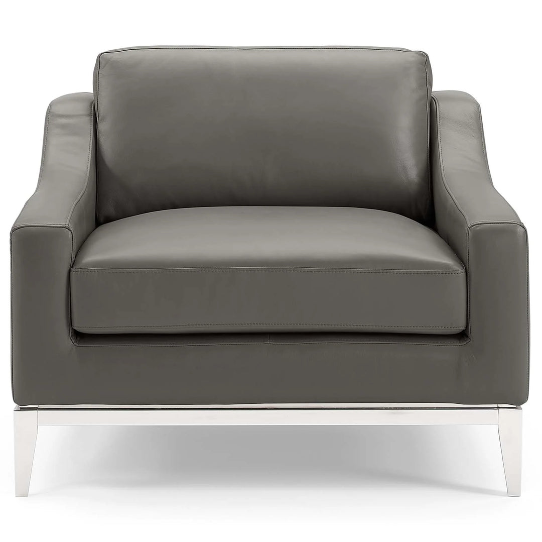 Silla de acento de acero inoxidable y piel gris Ulan.