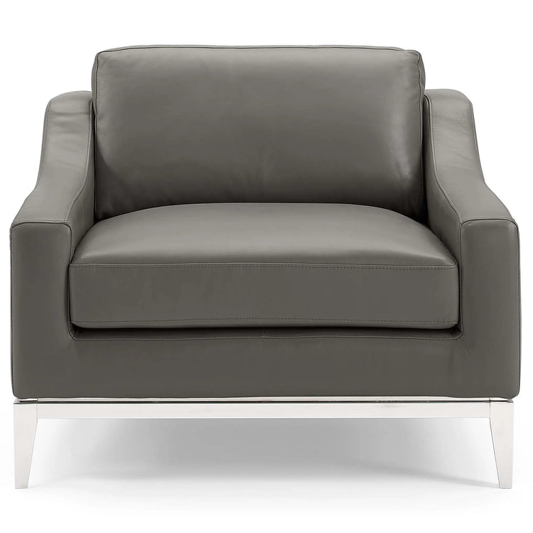 Silla de acento de acero inoxidable y piel gris Ulan.