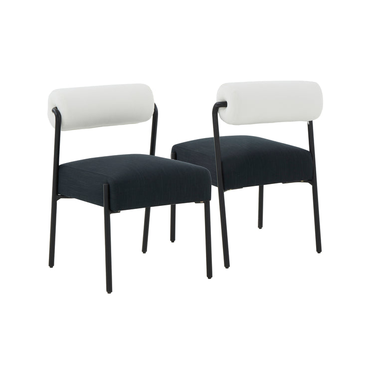 Silla de acento de lino negro y crema Joli.