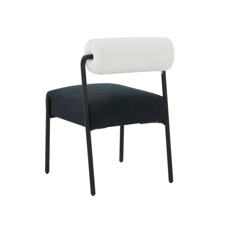  Silla de acento de lino negro y crema Joli de atrás.