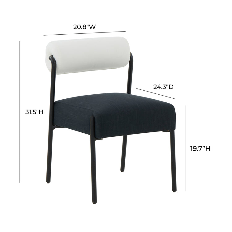 Silla de acento de lino negro y crema Joli dimensiones.