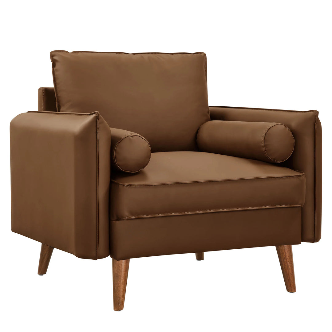 Silla de acento de piel vegana Luso color marrón.
