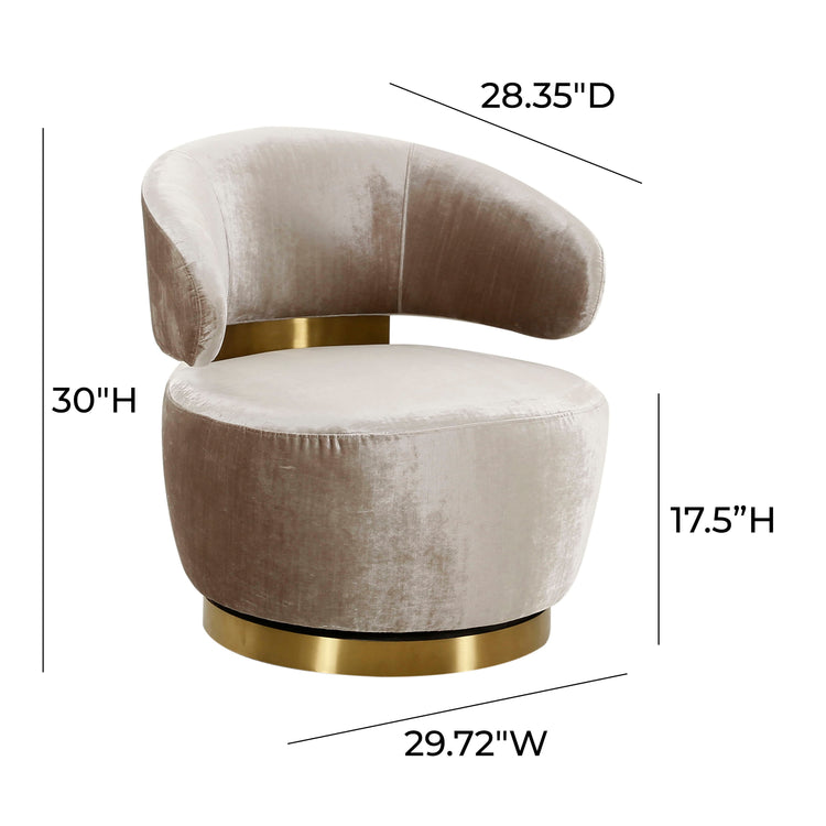 Silla de acento de terciopelo champagne Zuria dimensiones.