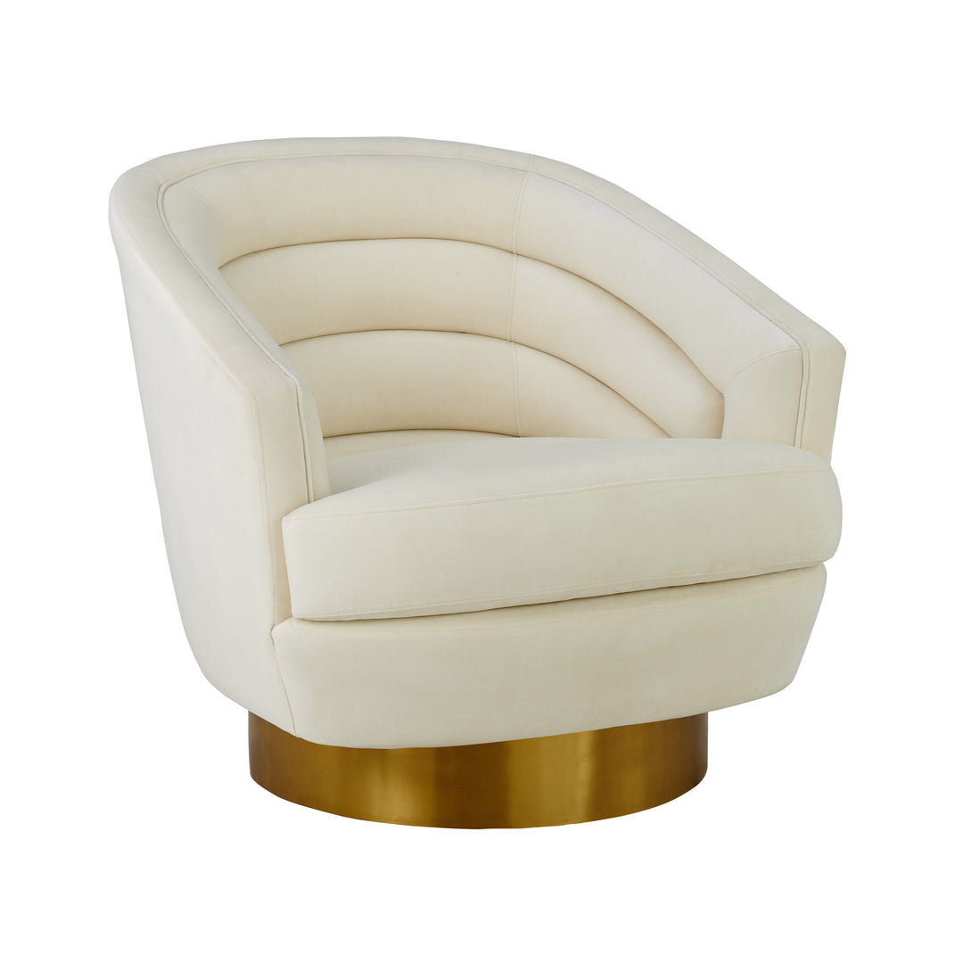 Silla de acento de terciopelo crema y base dorado cepillado Ara.