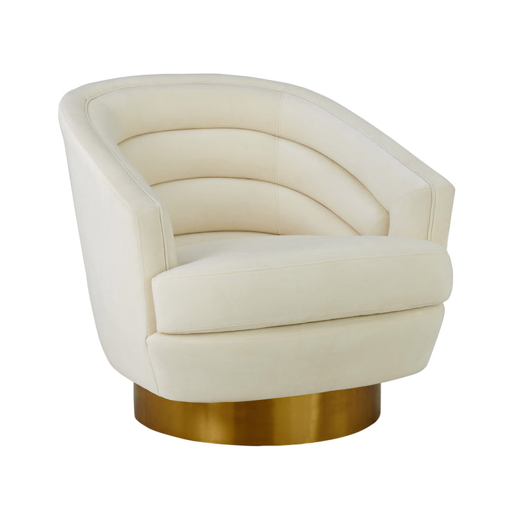 Silla de acento de terciopelo crema y base dorado cepillado Ara.