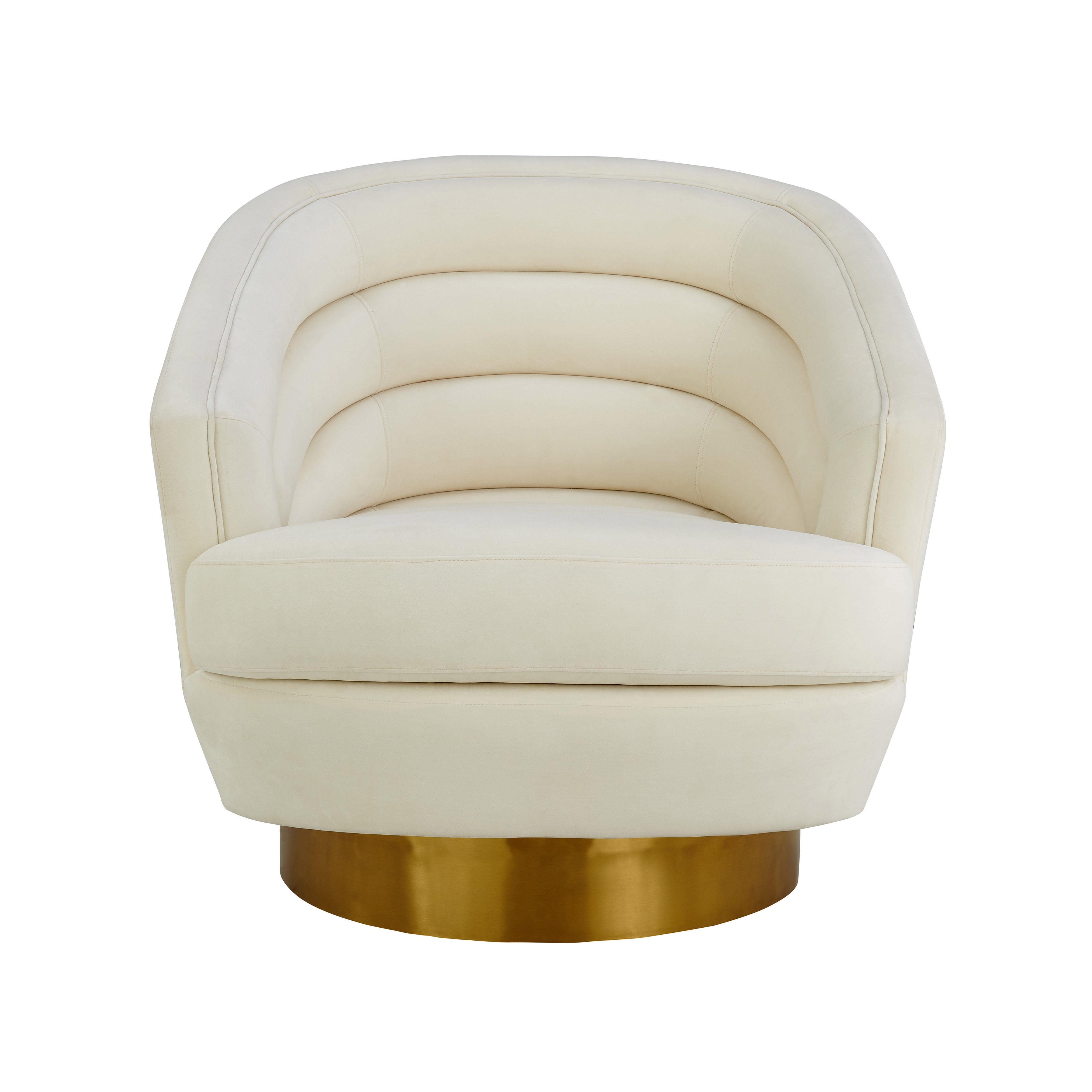 Silla de acento de terciopelo crema y base dorado cepillado Ara de frente.