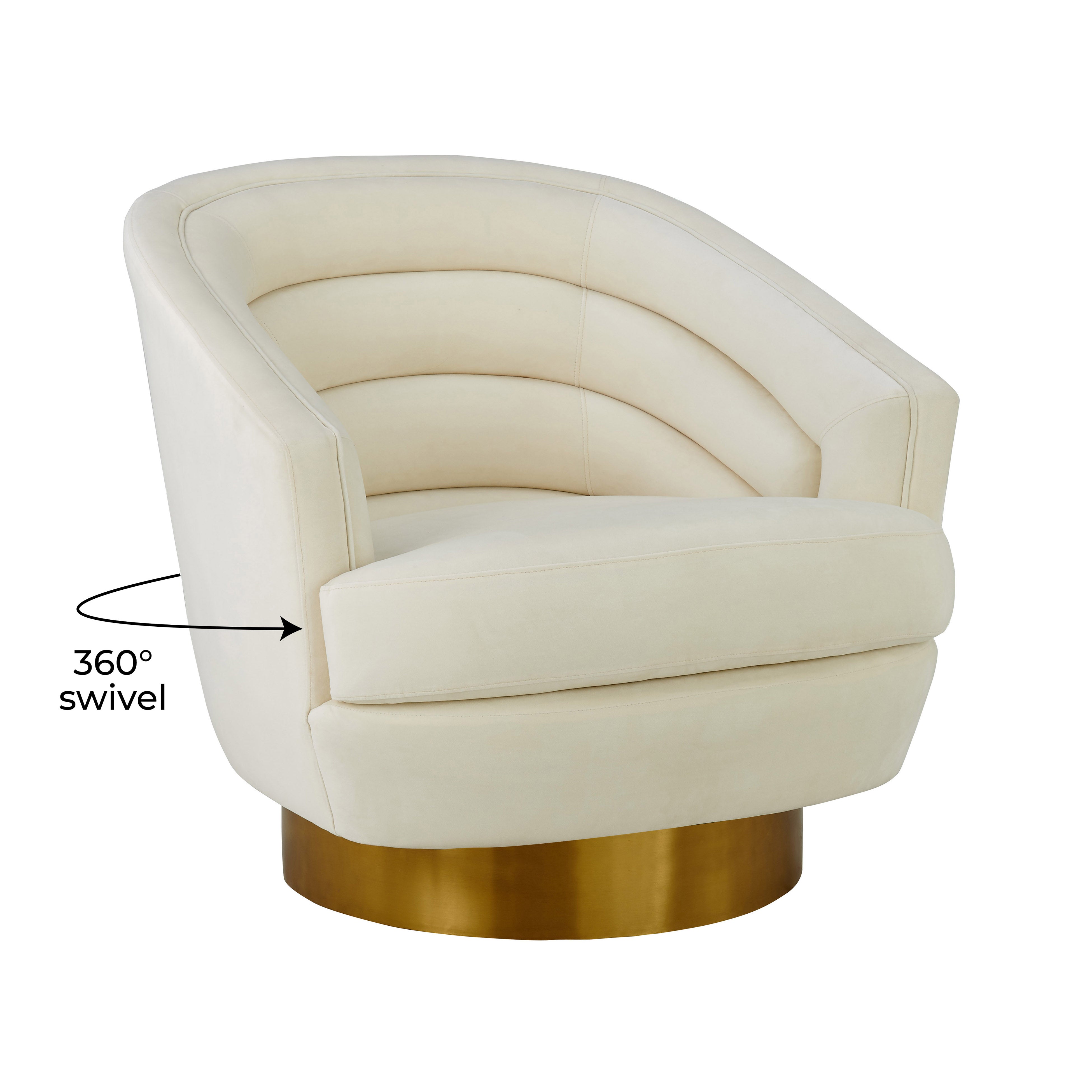 Silla de acento de terciopelo crema y base dorado cepillado Ara giratorio.
