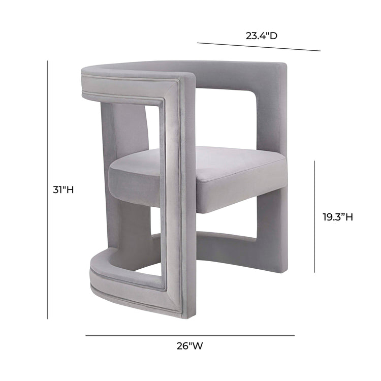 Silla de acento de terciopelo gris Abantza dimensiones.