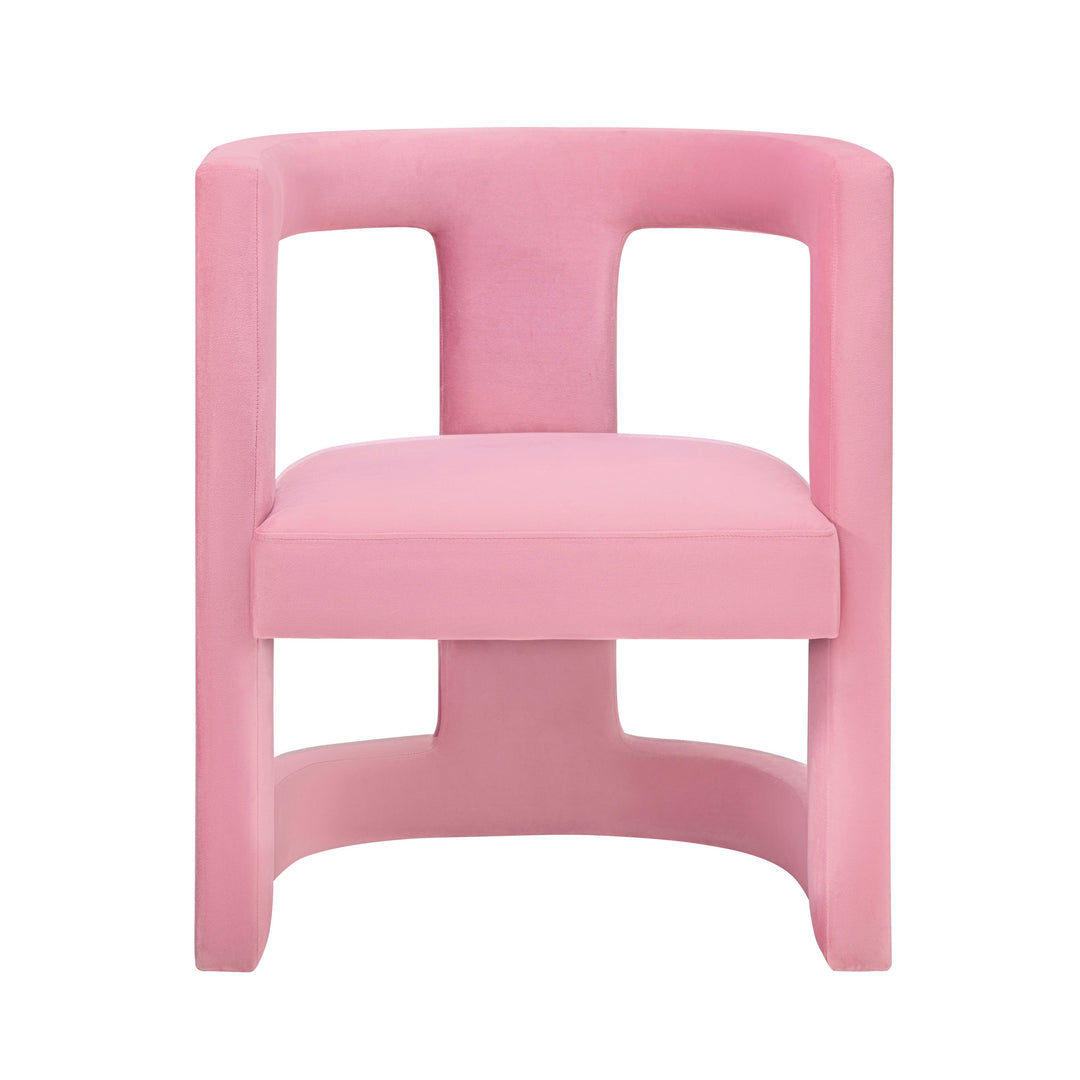 Silla de acento de terciopelo rosa Abantza de frente.