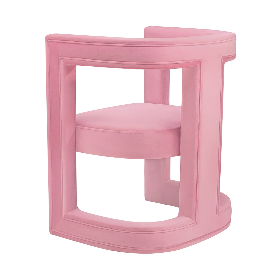 Silla de acento de terciopelo rosa Abantza de espaldas.