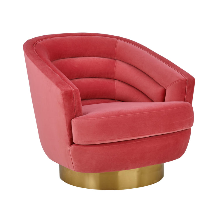 Silla de acento de terciopelo rosa ardiente y base dorado cepillado Ara.
