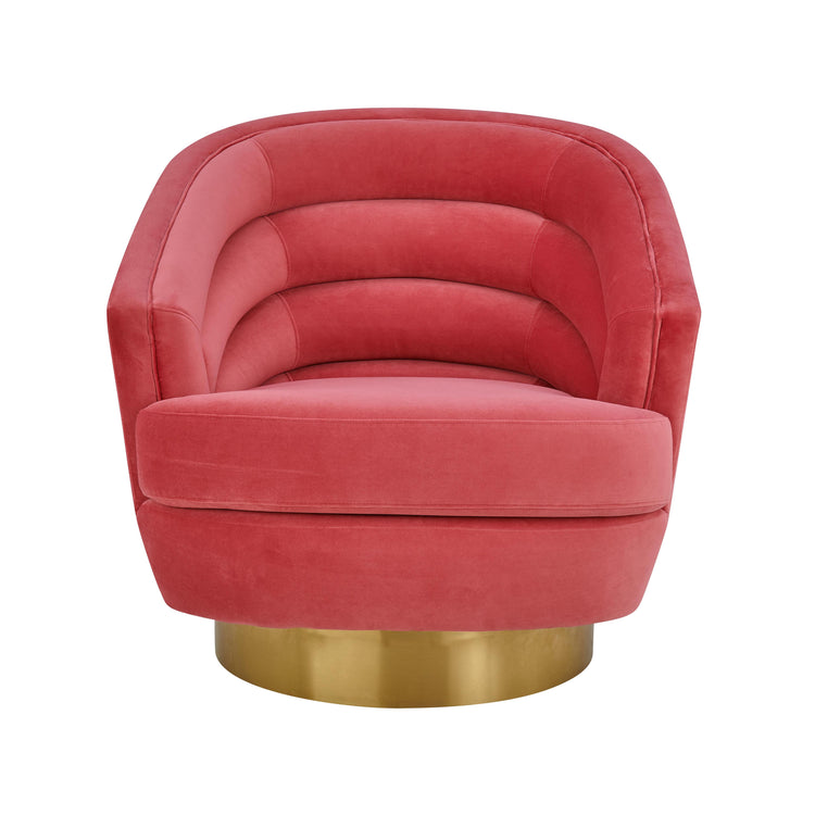 Silla de acento de terciopelo rosa ardiente y base dorado cepillado Ara de frente..