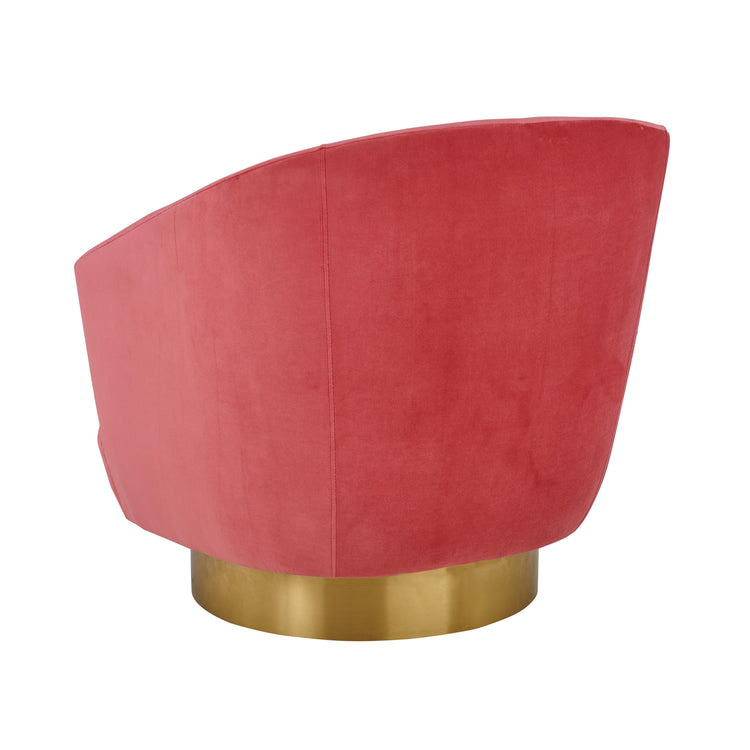 Silla de acento de terciopelo rosa ardiente y base dorado cepillado Ara de espaldas.