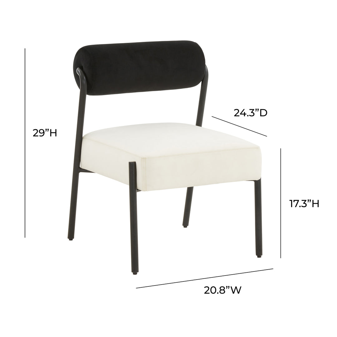 Silla de acento terciopelo negro y crema Joli