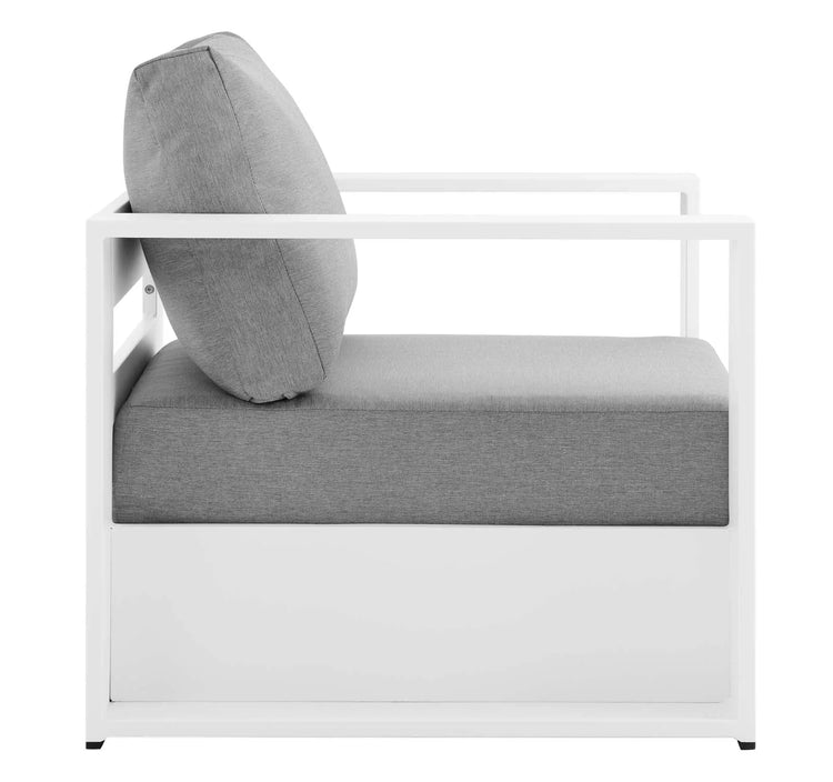 Silla de aluminio blanco y tela gris para exteriores Neuba de lado.