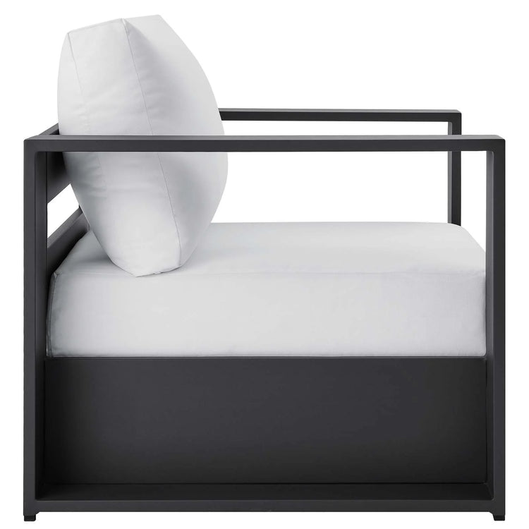 Silla de aluminio gris y tela blanco para exteriores Neuba de lado.