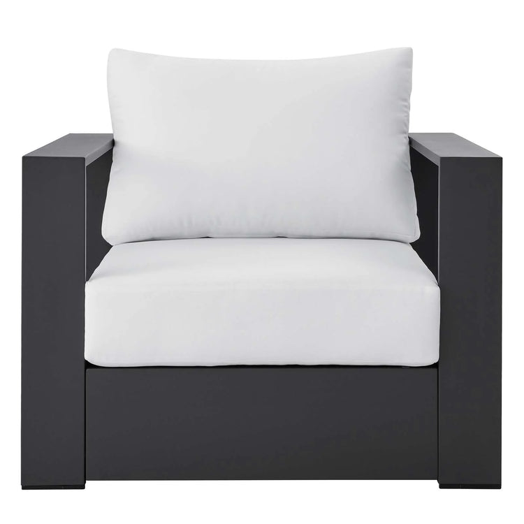 Silla de aluminio gris y tela blanco para exteriores Neuba de frente.