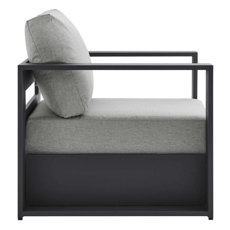 Silla de aluminio gris y tela gris para exteriores Neuba de lado.