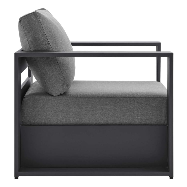 Silla de aluminio gris y tela carbón para exteriores Neuba de lado.