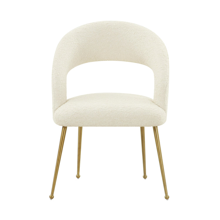 Silla de comedor de boucle crema Elya de frente.