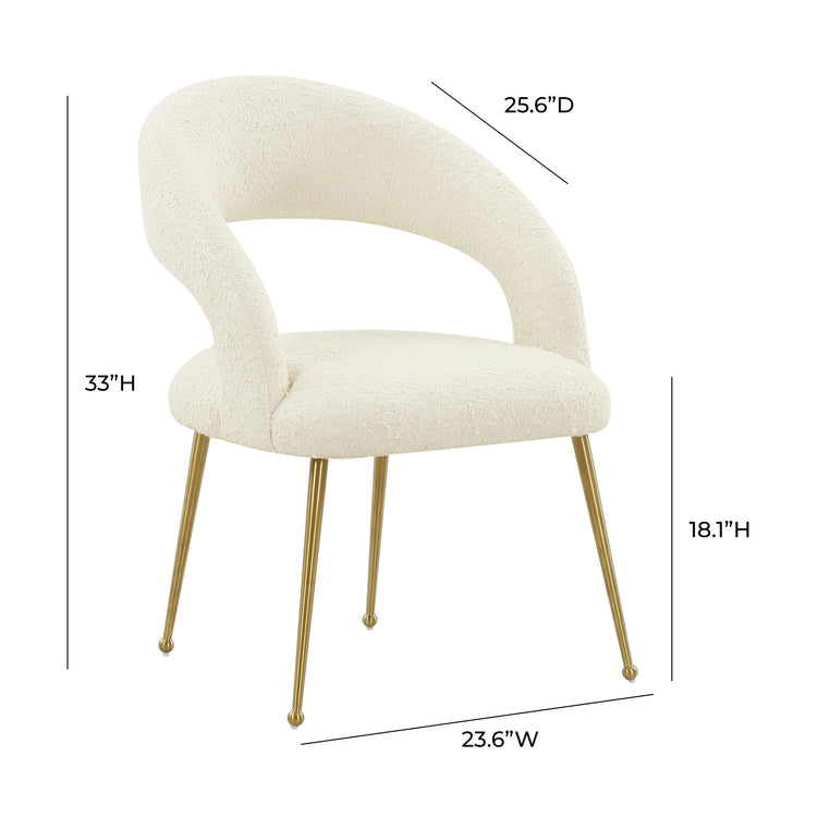 Silla de comedor de boucle crema Elya dimensiones.
