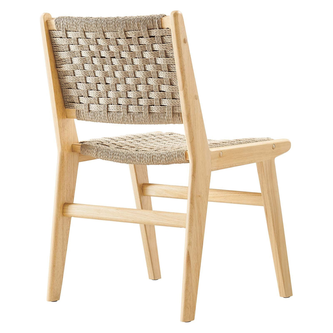 Silla de comedor de madera natural y cuerda tejida natural Stephen de espaldas.